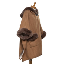 Load image into Gallery viewer, THSP1043: Camel: Faux Fur Plain Sleeve Cape Coat