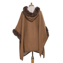 Load image into Gallery viewer, THSP1043: Camel: Faux Fur Plain Sleeve Cape Coat