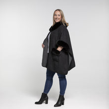 Load image into Gallery viewer, THSP1045: Black: Faux Fur Plain Sleeve Cape Coat
