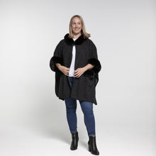 Load image into Gallery viewer, THSP1045: Black: Faux Fur Plain Sleeve Cape Coat