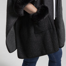 Load image into Gallery viewer, THSP1045: Black: Faux Fur Plain Sleeve Cape Coat