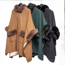 Load image into Gallery viewer, THSP1045: Black: Faux Fur Plain Sleeve Cape Coat