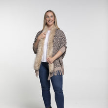 Load image into Gallery viewer, THSP1048: Mushroom: Faux Fur Leopard Sleeve Cape Wrap