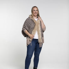 Load image into Gallery viewer, THSP1048: Mushroom: Faux Fur Leopard Sleeve Cape Wrap
