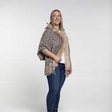 Load image into Gallery viewer, THSP1048: Mushroom: Faux Fur Leopard Sleeve Cape Wrap