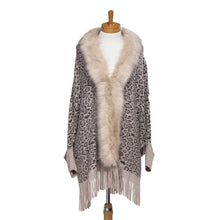 Load image into Gallery viewer, THSP1048: Mushroom: Faux Fur Leopard Sleeve Cape Wrap