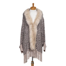 Load image into Gallery viewer, THSP1048: Mushroom: Faux Fur Leopard Sleeve Cape Wrap