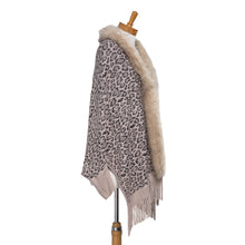 Load image into Gallery viewer, THSP1048: Mushroom: Faux Fur Leopard Sleeve Cape Wrap