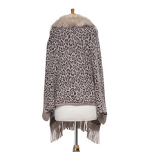 Load image into Gallery viewer, THSP1048: Mushroom: Faux Fur Leopard Sleeve Cape Wrap