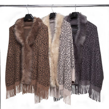Load image into Gallery viewer, THSP1048: Mushroom: Faux Fur Leopard Sleeve Cape Wrap