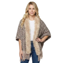 Load image into Gallery viewer, THSP1048: Mushroom: Faux Fur Leopard Sleeve Cape Wrap