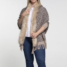 Load image into Gallery viewer, THSP1048: Mushroom: Faux Fur Leopard Sleeve Cape Wrap