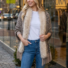 Load image into Gallery viewer, THSP1048: Mushroom: Faux Fur Leopard Sleeve Cape Wrap