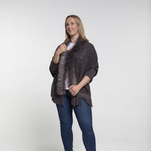 Load image into Gallery viewer, THSP1049: Grey: Faux Fur Leopard Sleeve Cape Wrap