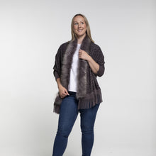 Load image into Gallery viewer, THSP1049: Grey: Faux Fur Leopard Sleeve Cape Wrap