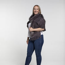 Load image into Gallery viewer, THSP1049: Grey: Faux Fur Leopard Sleeve Cape Wrap
