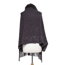 Load image into Gallery viewer, THSP1049: Grey: Faux Fur Leopard Sleeve Cape Wrap