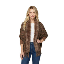 Load image into Gallery viewer, THSP1050: Brown: Faux Fur Leopard Sleeve Cape Wrap