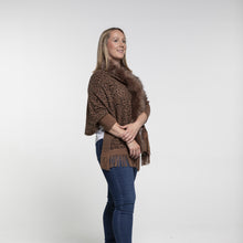 Load image into Gallery viewer, THSP1050: Brown: Faux Fur Leopard Sleeve Cape Wrap