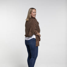 Load image into Gallery viewer, THSP1050: Brown: Faux Fur Leopard Sleeve Cape Wrap