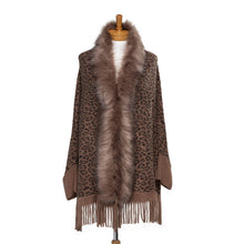 Load image into Gallery viewer, THSP1050: Brown: Faux Fur Leopard Sleeve Cape Wrap