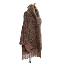 Load image into Gallery viewer, THSP1050: Brown: Faux Fur Leopard Sleeve Cape Wrap