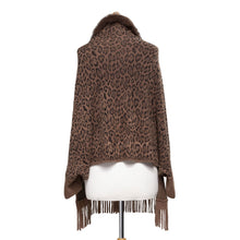 Load image into Gallery viewer, THSP1050: Brown: Faux Fur Leopard Sleeve Cape Wrap