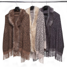 Load image into Gallery viewer, THSP1050: Brown: Faux Fur Leopard Sleeve Cape Wrap