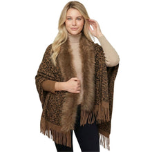 Load image into Gallery viewer, THSP1050: Brown: Faux Fur Leopard Sleeve Cape Wrap