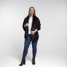 Load image into Gallery viewer, THSP1051: Black: Faux Fur Plain Sleeve Cape Wrap