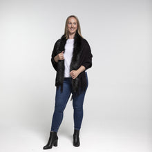 Load image into Gallery viewer, THSP1051: Black: Faux Fur Plain Sleeve Cape Wrap