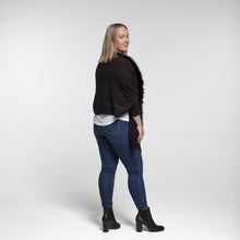 Load image into Gallery viewer, THSP1051: Black: Faux Fur Plain Sleeve Cape Wrap