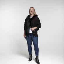 Load image into Gallery viewer, THSP1051: Black: Faux Fur Plain Sleeve Cape Wrap