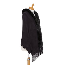 Load image into Gallery viewer, THSP1051: Black: Faux Fur Plain Sleeve Cape Wrap
