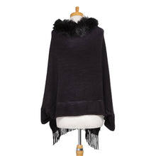 Load image into Gallery viewer, THSP1051: Black: Faux Fur Plain Sleeve Cape Wrap