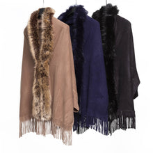 Load image into Gallery viewer, THSP1051: Black: Faux Fur Plain Sleeve Cape Wrap
