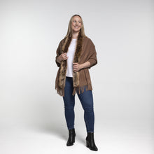 Load image into Gallery viewer, THSP1052: Brown: Faux Fur Plain Sleeve Cape Wrap