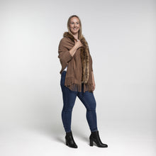 Load image into Gallery viewer, THSP1052: Brown: Faux Fur Plain Sleeve Cape Wrap