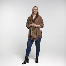 Load image into Gallery viewer, THSP1052: Brown: Faux Fur Plain Sleeve Cape Wrap