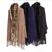 Load image into Gallery viewer, THSP1052: Brown: Faux Fur Plain Sleeve Cape Wrap