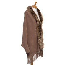 Load image into Gallery viewer, THSP1052: Brown: Faux Fur Plain Sleeve Cape Wrap