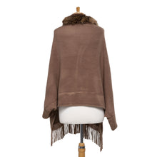 Load image into Gallery viewer, THSP1052: Brown: Faux Fur Plain Sleeve Cape Wrap