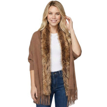 Load image into Gallery viewer, THSP1052: Brown: Faux Fur Plain Sleeve Cape Wrap