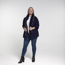 Load image into Gallery viewer, THSP1053: Navy: Faux Fur Plain Sleeve Cape Wrap