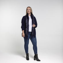 Load image into Gallery viewer, THSP1053: Navy: Faux Fur Plain Sleeve Cape Wrap