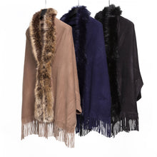 Load image into Gallery viewer, THSP1053: Navy: Faux Fur Plain Sleeve Cape Wrap