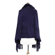 Load image into Gallery viewer, THSP1053: Navy: Faux Fur Plain Sleeve Cape Wrap