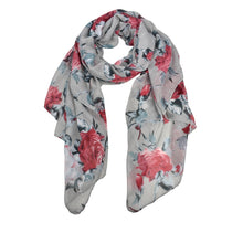 Load image into Gallery viewer, THSS1573A Grey: Red Roses Scarf
