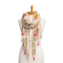 Load image into Gallery viewer, THSS2471: Ivory: Multi Floral Garden Scarf
