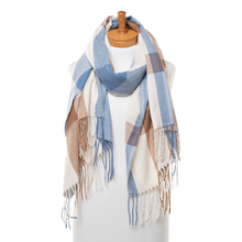 Load image into Gallery viewer, THSS2511: Brown Blue: Classic Plaid Scarf